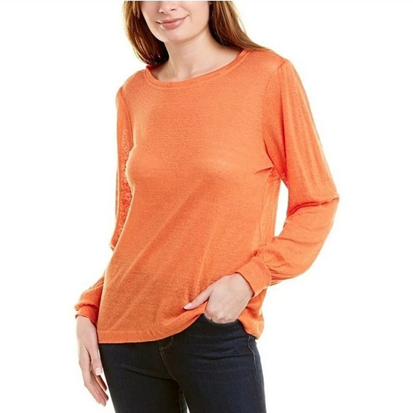 Donna Karan Linen Orange Top Women's M Minimalist Quiet‎ Luxury Skandi Modern - Picture 1 of 12